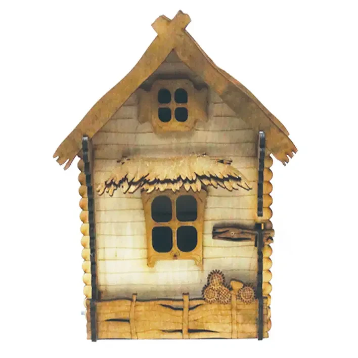 Ключница из дерева настенная Хатинка Сельский домик с подсолнечниками для 4 пар ключей (CNT00012040)