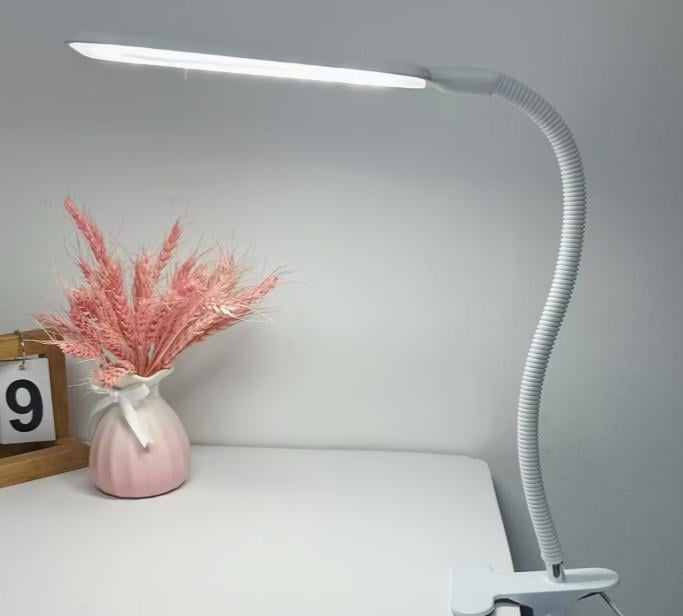 Лампа настольная портативная светодиодная с клипсой и регулировкой 360° Белый (Н - 1221/1)