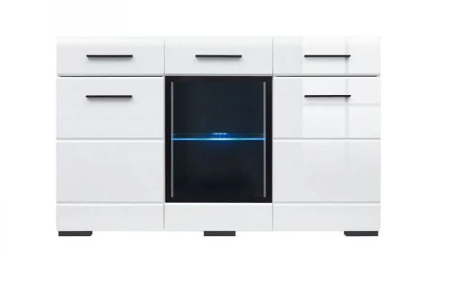 Комод в гостиную с подсветкой Гербор Вушер KOM 1W2D2S Нимфея Альба/Белый глянец (GRB-1121)