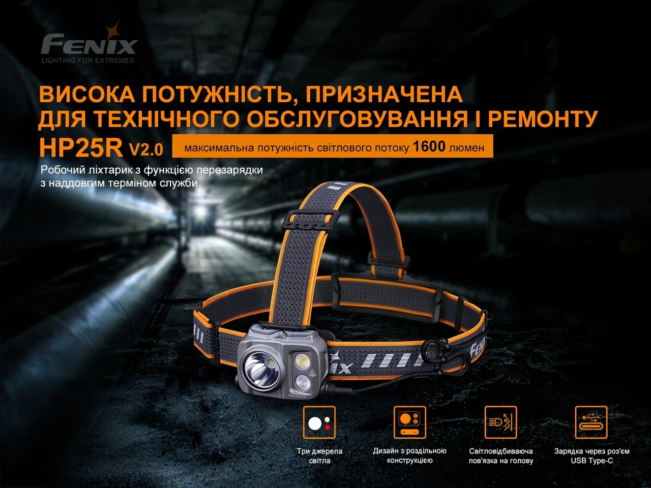 Ліхтар налобний Fenix HP25R V2.0 Type-C 1600 lm 290 м (27831988) - фото 3