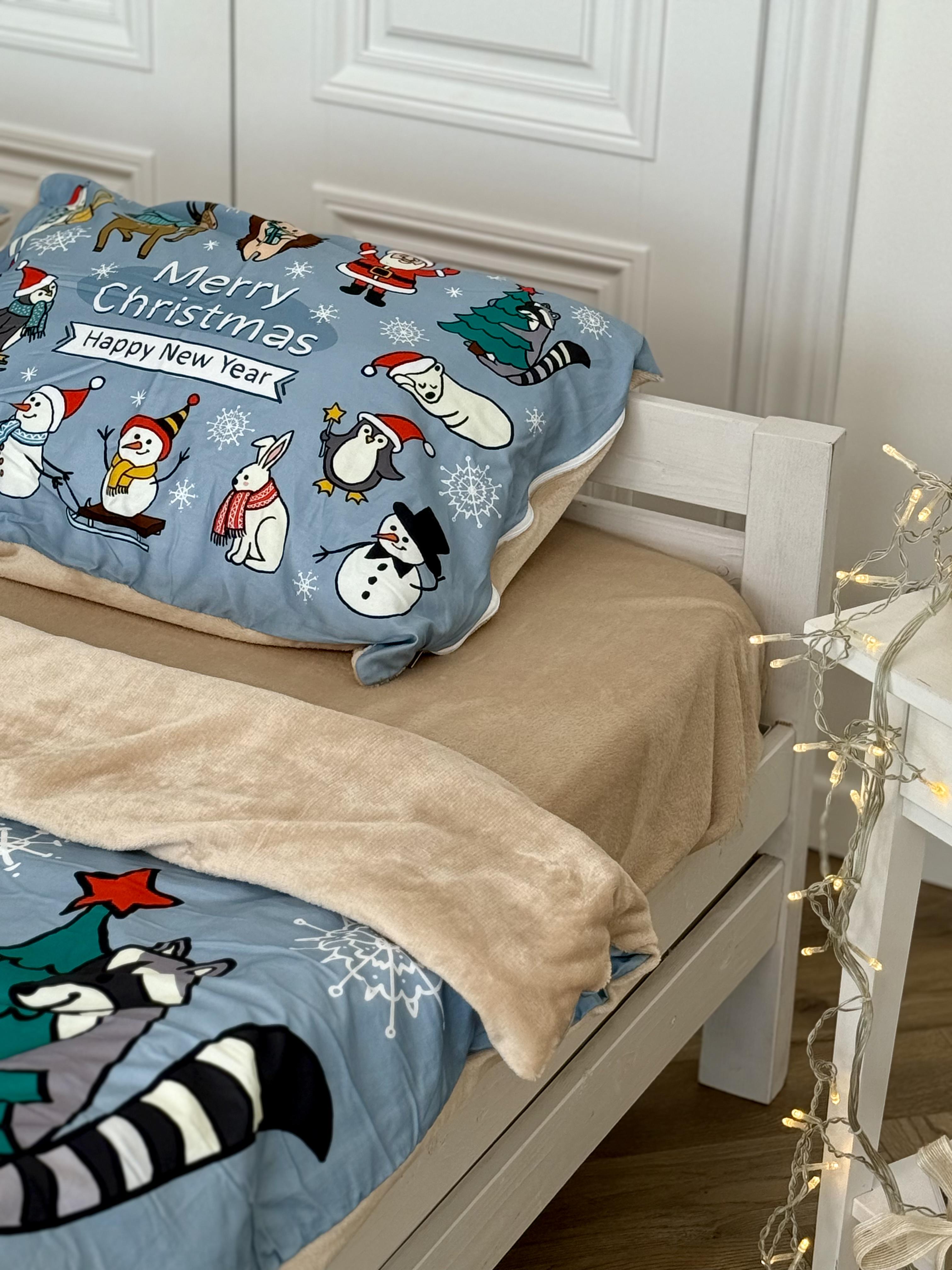 Комплект постельного белья Зимняя Сказка плюш/сатин полуторный/наволочки 50х70 см (9024) - фото 3 Комплект постельного белья Зимняя Сказка плюш/сатин полуторный/наволочки 50х70 см (9024) - фото 3