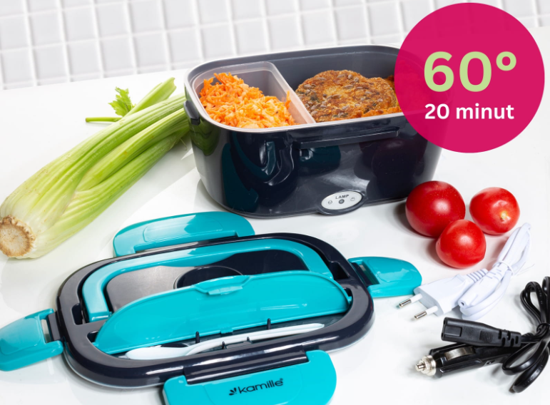Ланч-бокс електричний Kamille Vizo із двома ємностями 1,5/0,45 л автомобільний Чорний/Блакитний (2170) - фото 8