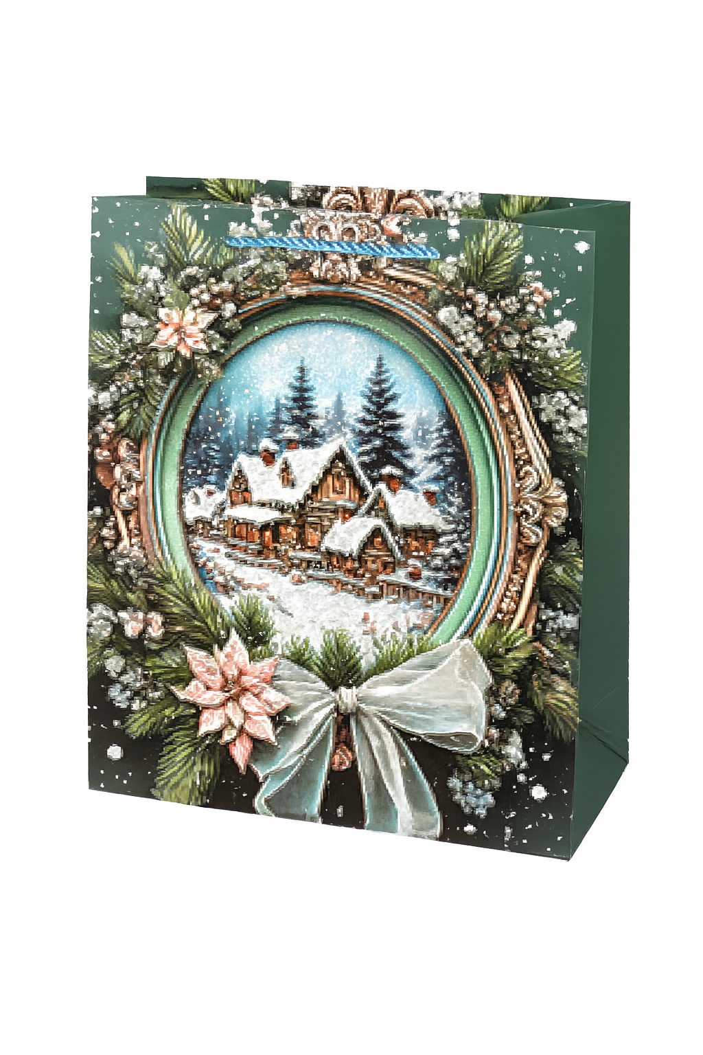 Подарочный пакет New Year's holidays R34831-L 31х41х12 см Темно-зеленый (30651626)