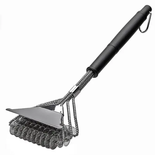 Щетка для очистки гриля BBQ с ручкой на 3 спирали и скребоком (11759981)