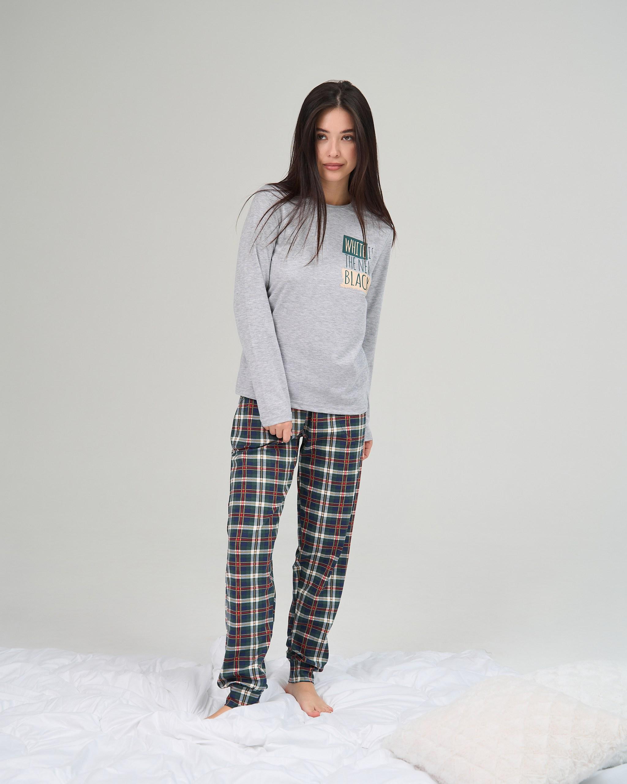 Пижама женская с брюками Family look Клеточка S Светло-серый (96673)