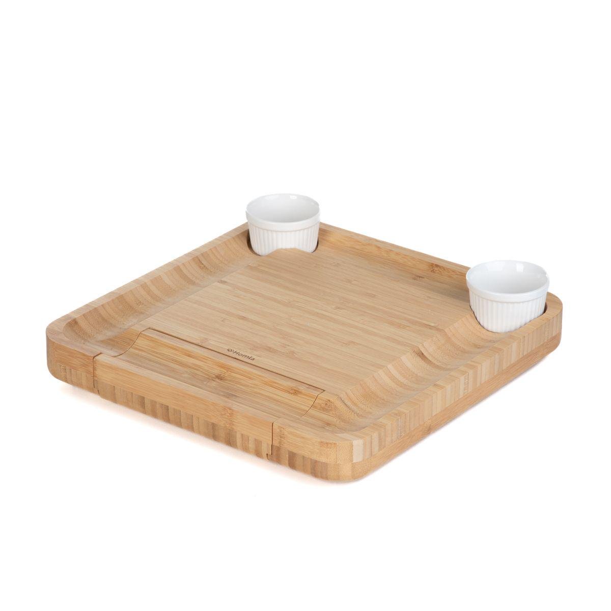 Доска для подачи сыра с соусниками и ножами Homla RUMI 33х33х6 см Дерево (223165)