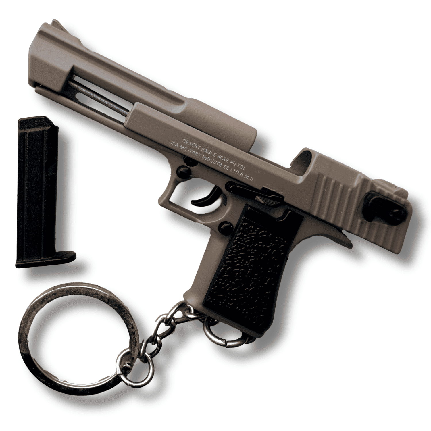Брелок металлический Desert Eagle Sand со съемным магазином и подвижным затвором разборный миниатюрный тактический с гравировкой 66 мм Песочный Брелок металлический Desert Eagle Sand со съемным магазином и подвижным затвором разборный миниатюрный тактический с гравировкой 66 мм Песочный