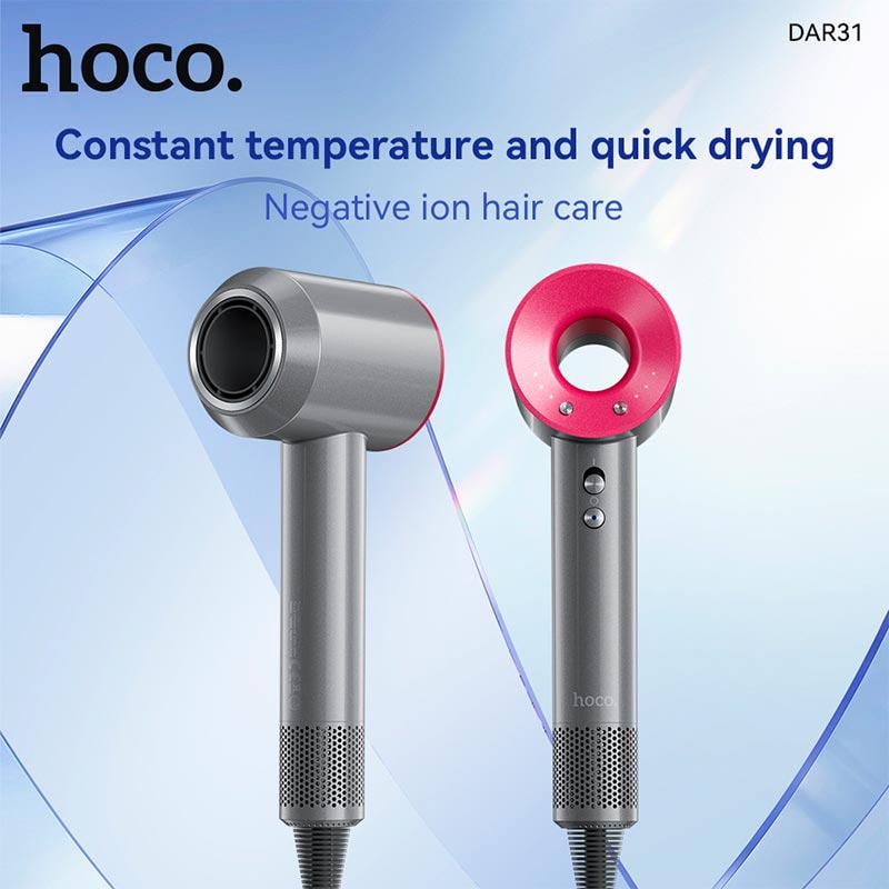 Фен для волос Hoco Wave high-speed negative ion hair care hair dryer DAR31 1500 Вт Серый/Розовый - фото 6 Фен для волос Hoco Wave high-speed negative ion hair care hair dryer DAR31 1500 Вт Серый/Розовый - фото 6