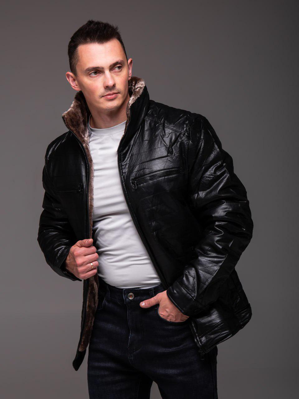 Куртка чоловіча зимова з еко шкіри на хутрі стьобана L Чорний (2297/2) - фото 6 Куртка чоловіча зимова з еко шкіри на хутрі стьобана L Чорний (2297/2) - фото 6