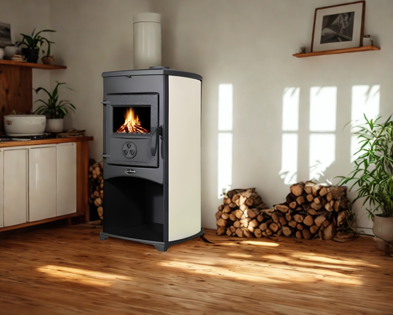 Піч чавунна Tim Sistem NORA на дровах бежева - фото 2 Піч чавунна Tim Sistem NORA на дровах бежева - фото 2