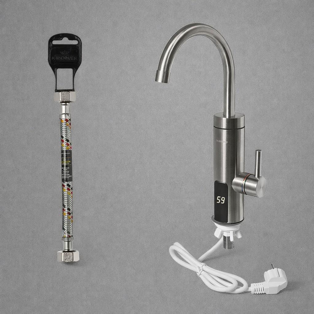 Кран-водонагрівач проточний Britc SS-1-L з дисплеєм 3 кВт та гнучка підводка 50 см