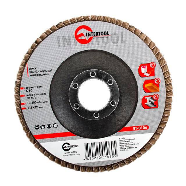 Диск шлифовальный Intertool BT-0106 лепестковый 115x22 мм зерно K60 (10826131)