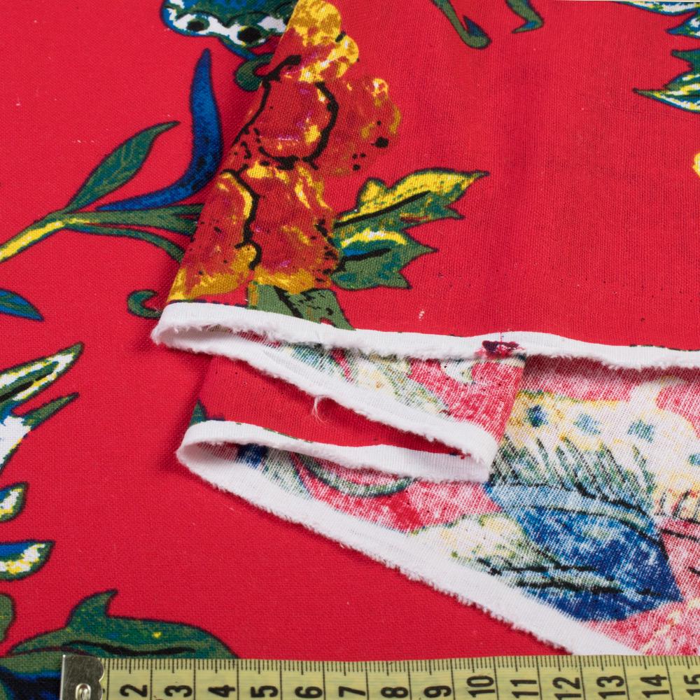 Тканина льон малиновий в квіти метелики ширина 145 см Червоний (12622.009) - фото 2