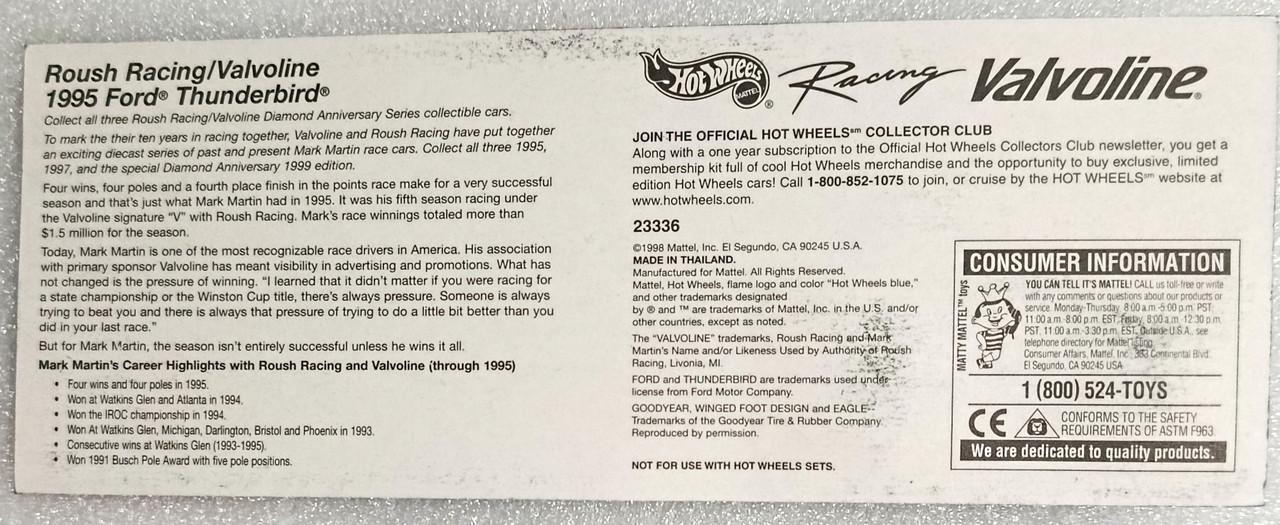 Игрушечная машинка Hot Wheels Ford Thunderbird Mark Martin №6 Valvoline 1999 Roush Racing Diamond Collectror NASCAR (23336) - фото 3