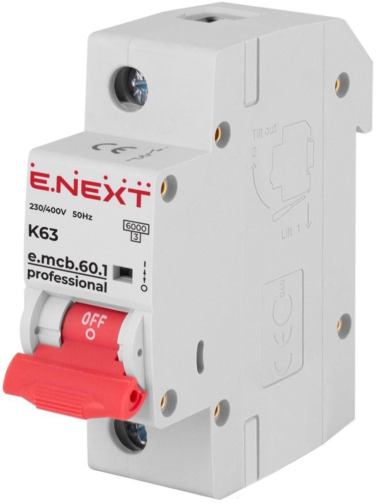 Автоматичний вимикач E.NEXT e.mcb.pro.60.1.K63 1р 63А 6 кА K (p0430001)