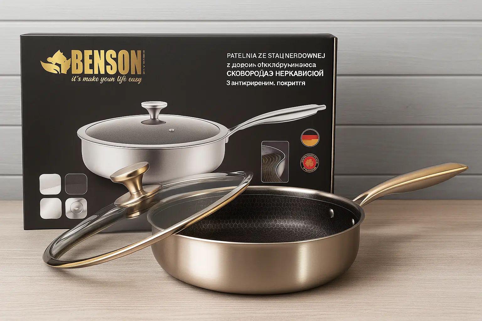 Сковорода с крышкой Benson BN-588 до 260 °C глубокая из нержавеющей стали 28 см (30547435)