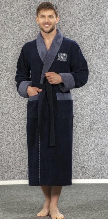Халат мужской Nusa 1140-1 хлопок/бамбук XXXXL Синий (2000022279938) - фото 3