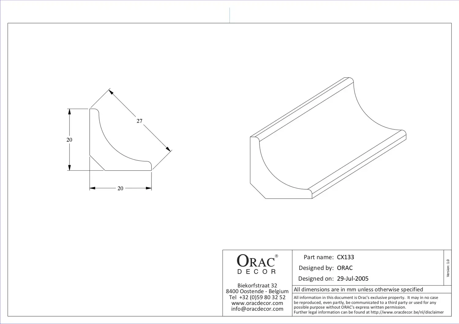 Карниз Orac Decor грунтованный 2000x20x20 мм (CX133) - фото 3