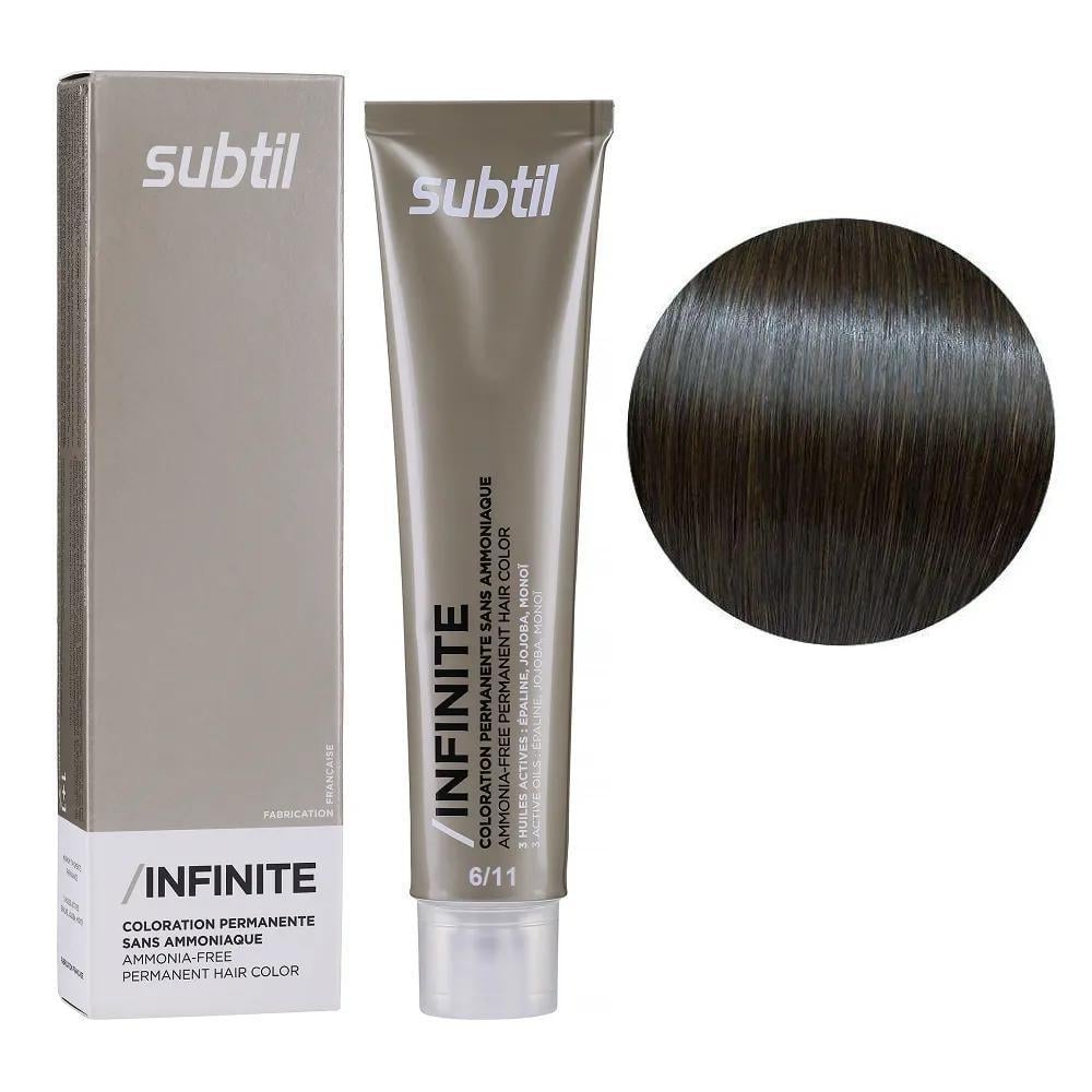 Крем-фарба безаміачна для волосся Subtil Infinite Permanent Hair Color 6.11 Темний блондин попелястий насичений 60 мл