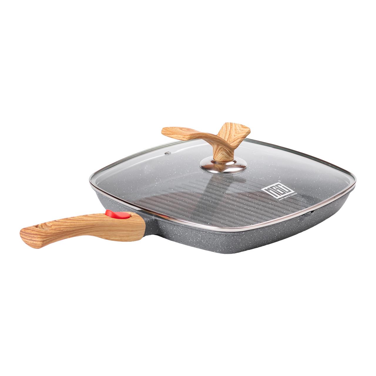 Сковорода-гриль алюмінієва MGC зі скляною кришкою Квадрат 28 см Сірий - фото 6 Сковорода-гриль алюмінієва MGC зі скляною кришкою Квадрат 28 см Сірий - фото 6