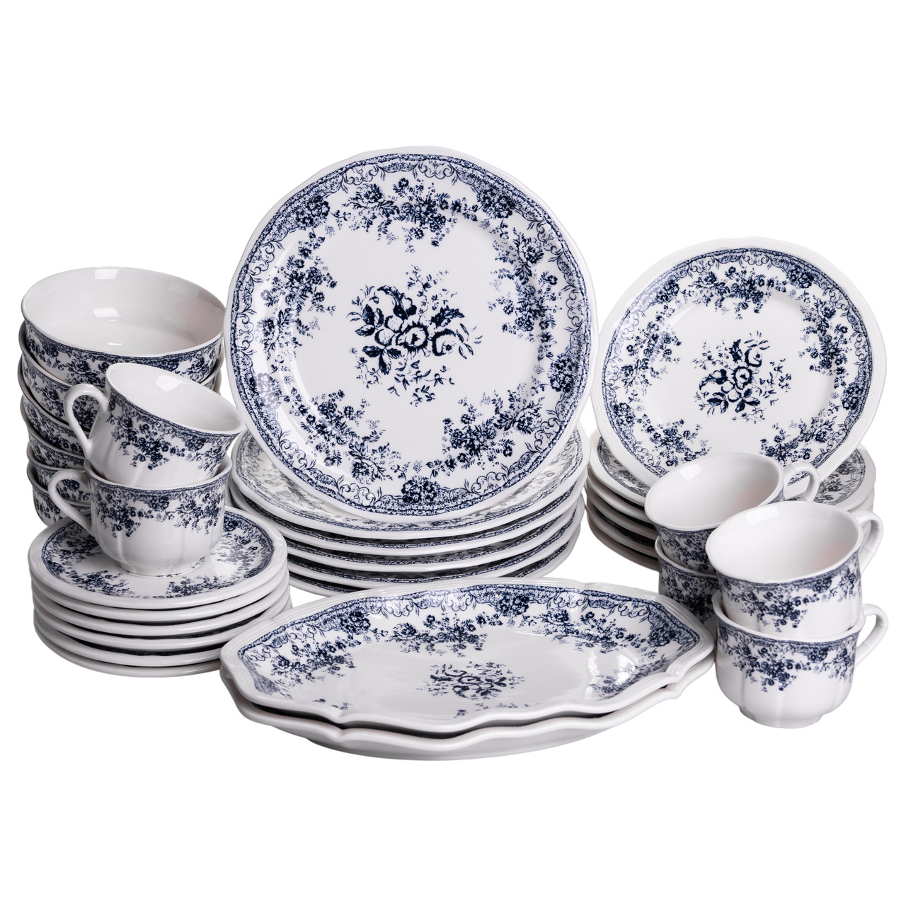 Столовий сервіз порцелянового посуду на 6 персон Vintage Elegant комплект тарілок та чашок 32 предмети Білий/Синій (YY78-6A) - фото 6 Столовий сервіз порцелянового посуду на 6 персон Vintage Elegant комплект тарілок та чашок 32 предмети Білий/Синій (YY78-6A) - фото 6