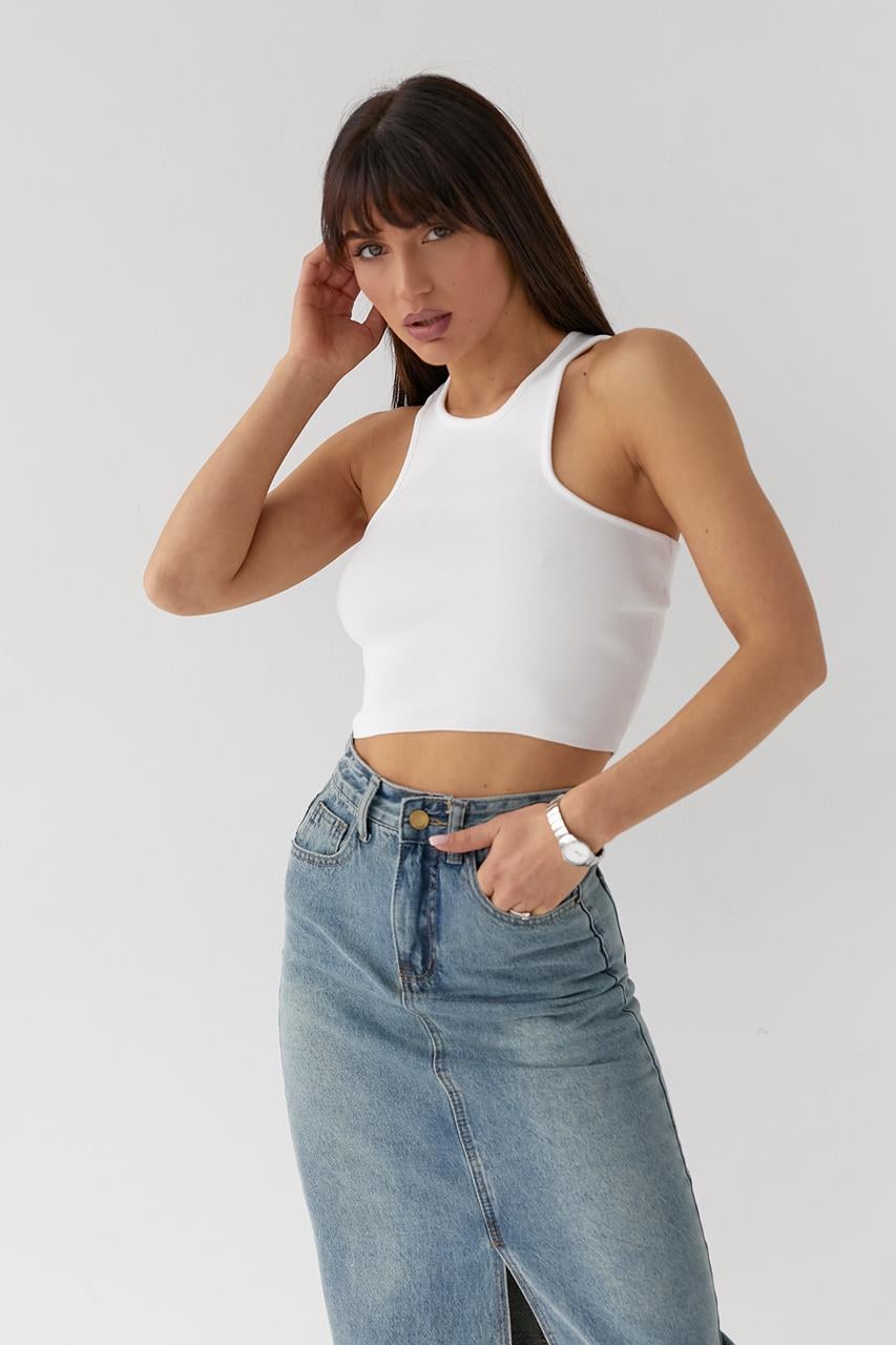 Майка женская короткая с глубокими проймами M Молочный (11234991)