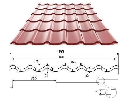 Металочерепиця монтеррей Lowen Stahl PEMA 0,45 мм 1200х1860 мм RAL 3005 Червоний матовий (010065) - фото 2