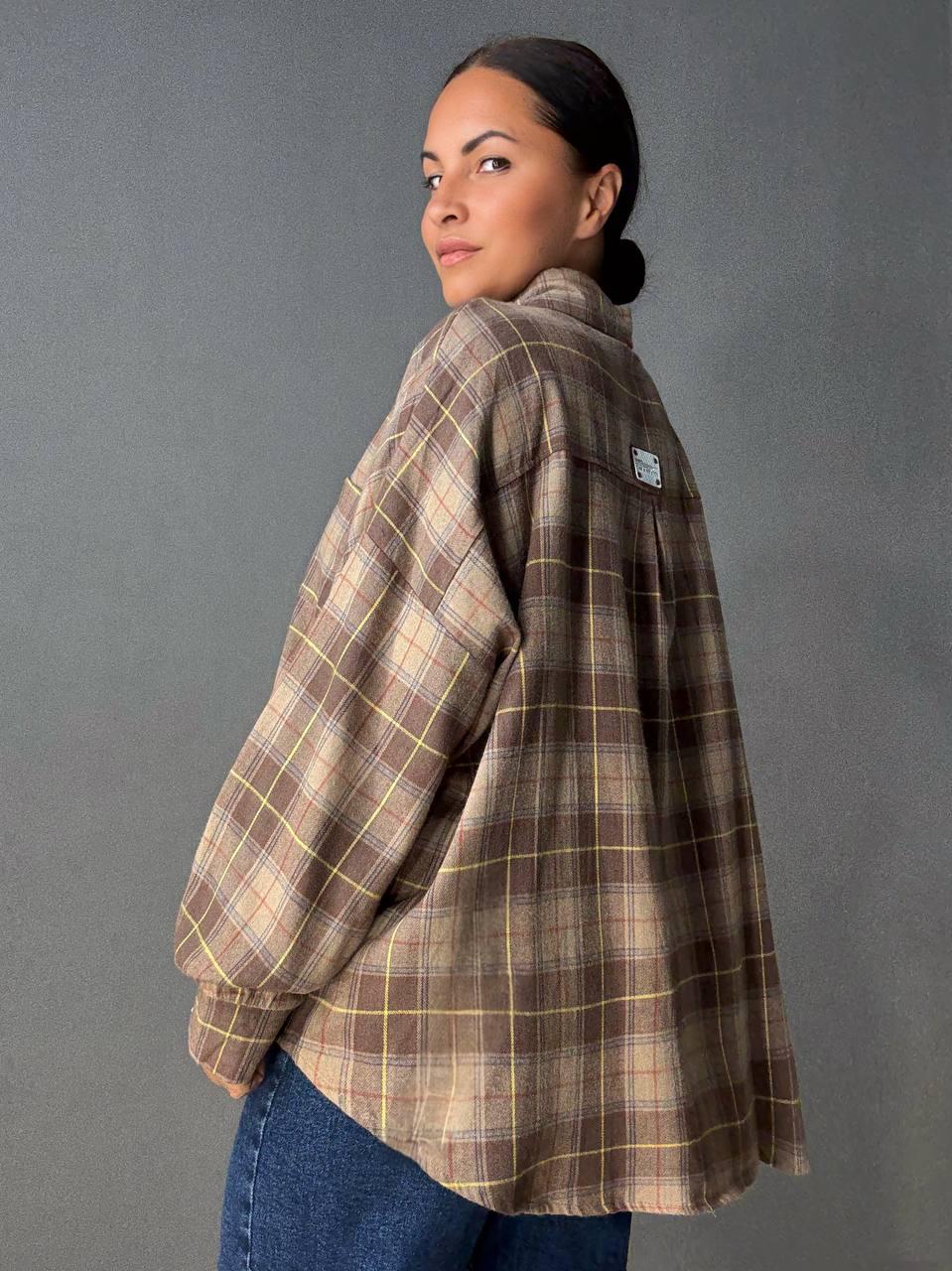 Рубашка женская A-N 8313 в клетку оверсайз широкая хлопковая OS Коричневый (5131) - фото 7