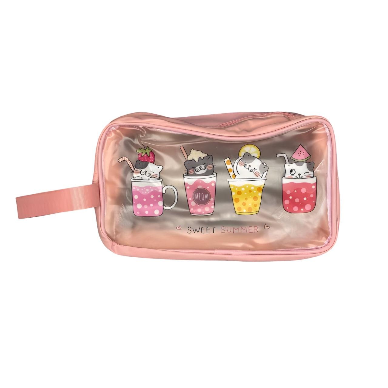 Косметичка для дитини з принтом котики 15х26 см Рожевий (25-581)