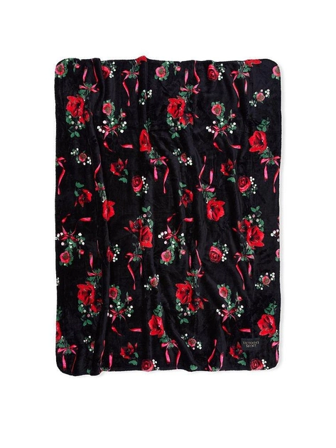 Плед Victoria's Secret Cozy-Fleece Blanket флісовий Чорний з квітами (23120805)