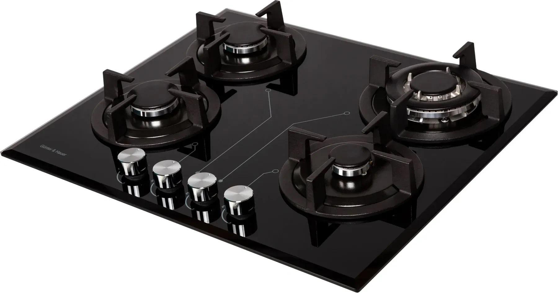 Варочная поверхность качественная газовая Gunter&Hauer S 6 B WOK-конфорка чугунные решетки Варочная поверхность качественная газовая Gunter&Hauer S 6 B WOK-конфорка чугунные решетки