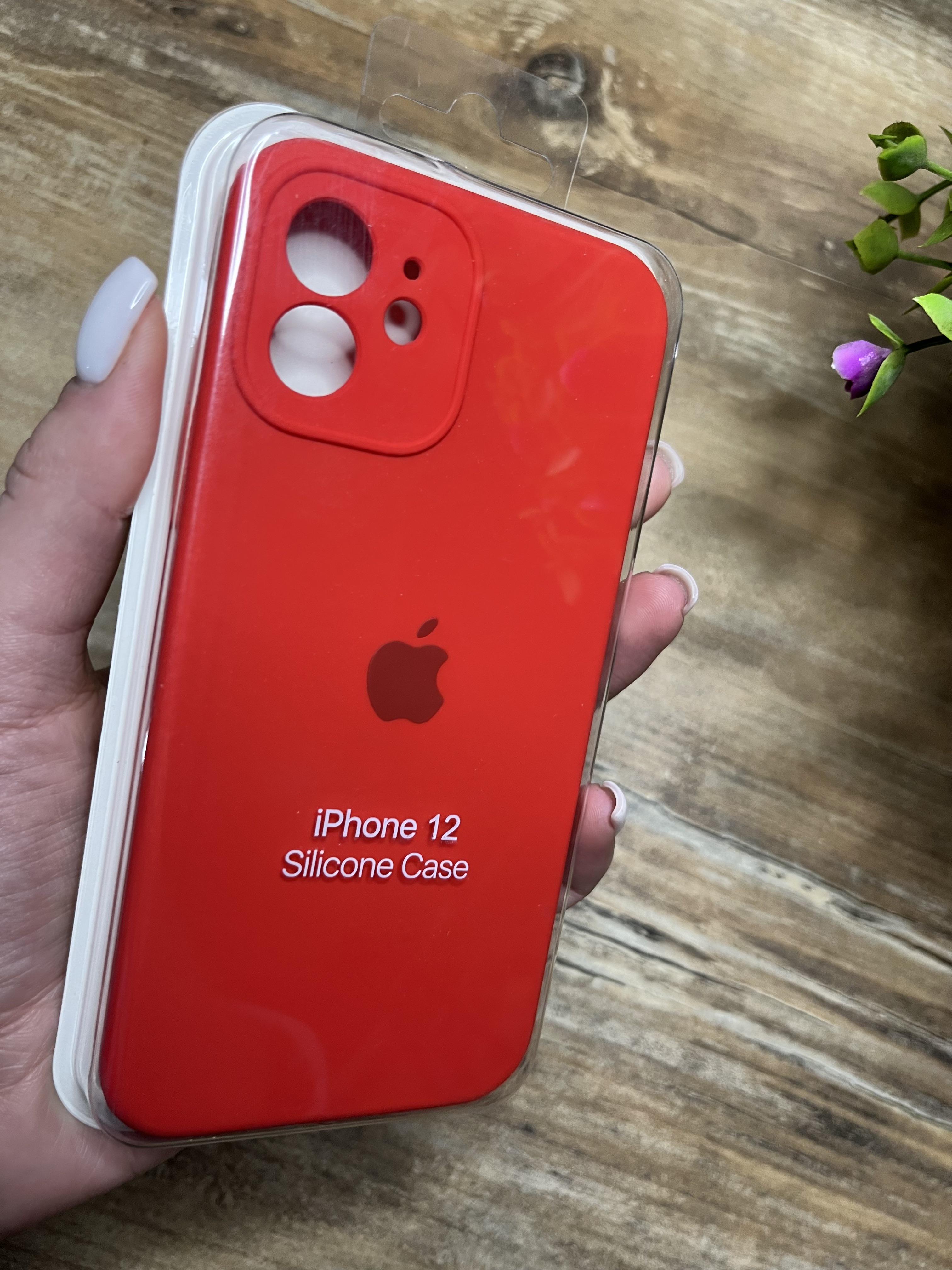 Чехол накладка на iPhone (Айфон) 12 квадратные борта silicone case full camera Apple