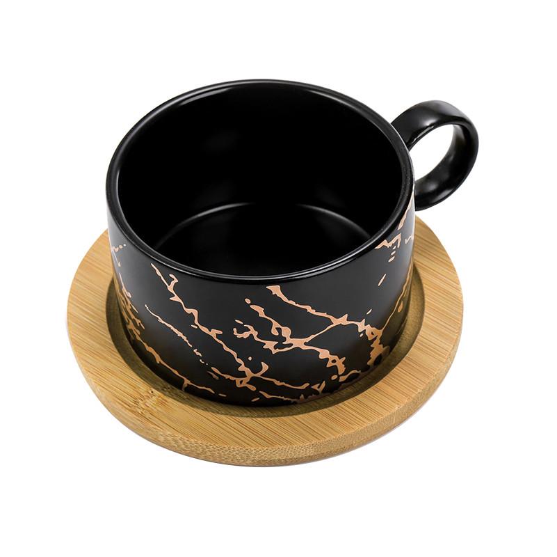 Набор чашек Lesko Мраморная роскошь с бамбуковым блюдцем/подставкой/ложкой 4 шт. Black (24366692) - фото 3 Набор чашек Lesko Мраморная роскошь с бамбуковым блюдцем/подставкой/ложкой 4 шт. Black (24366692) - фото 3