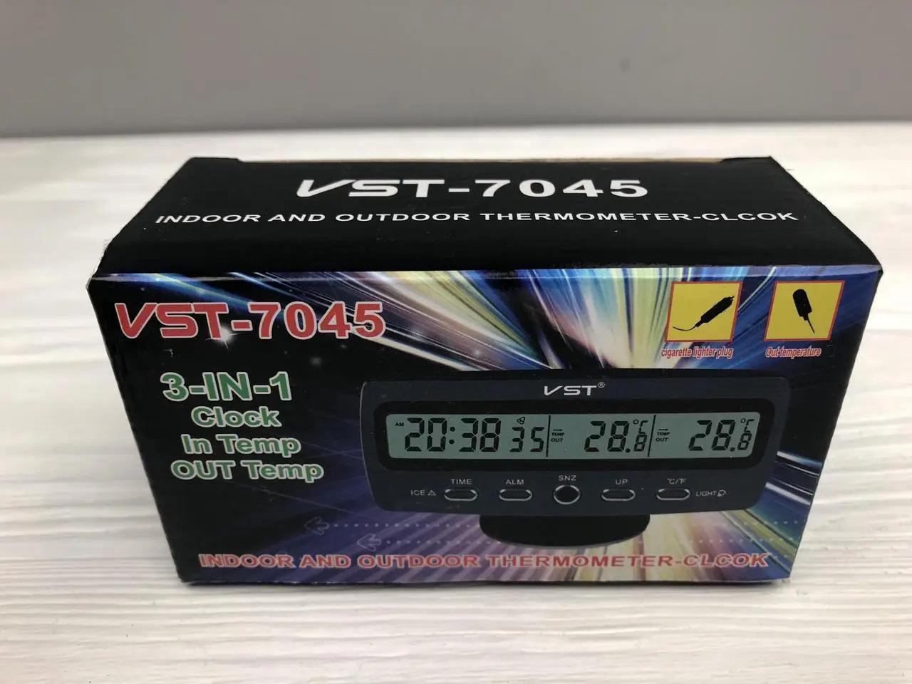 Годинник з термометром і вольтметром VST 7045V Led 12 V Сірий - фото 6