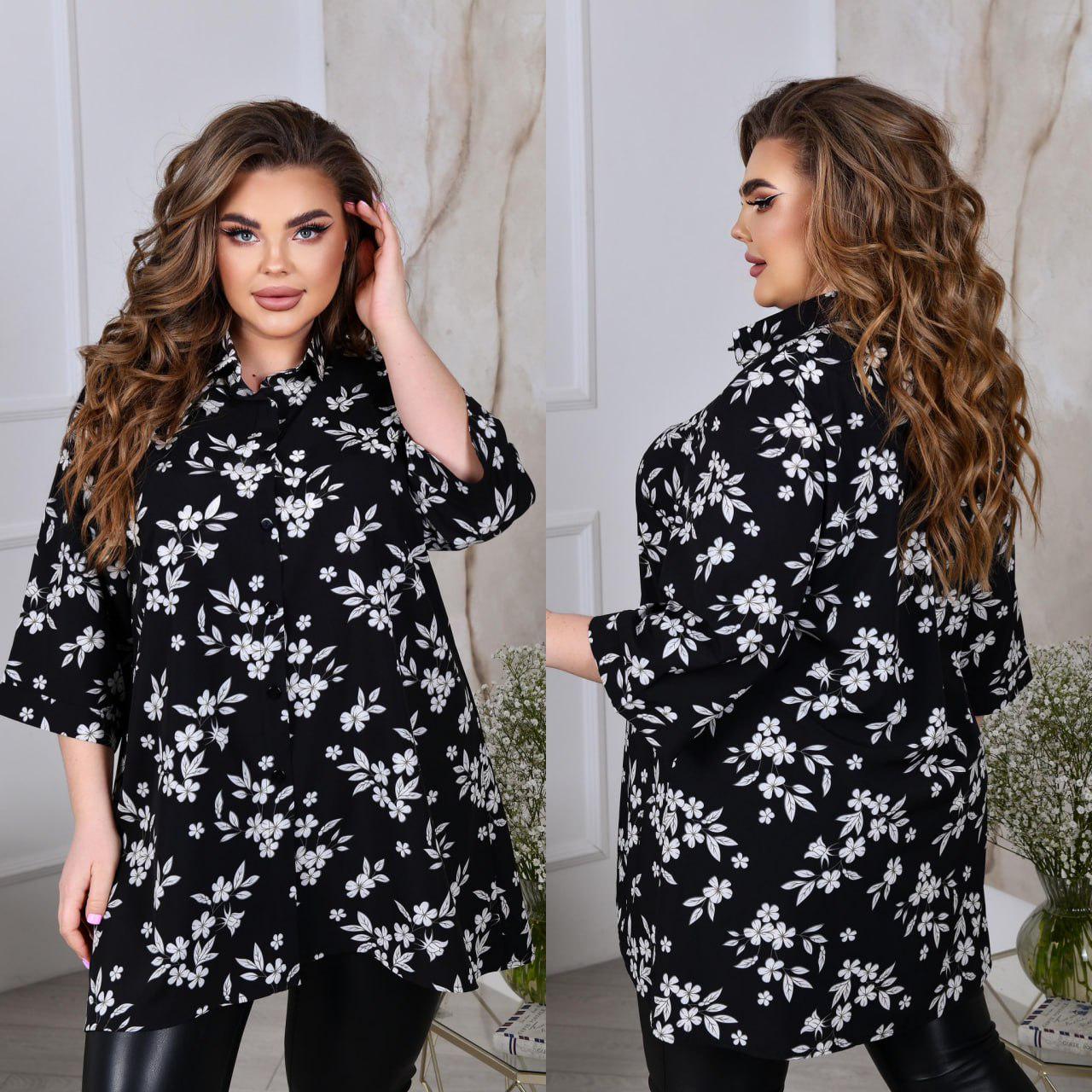 Блузка свободного фасона р. 64-66 Черный (3627) - фото 2