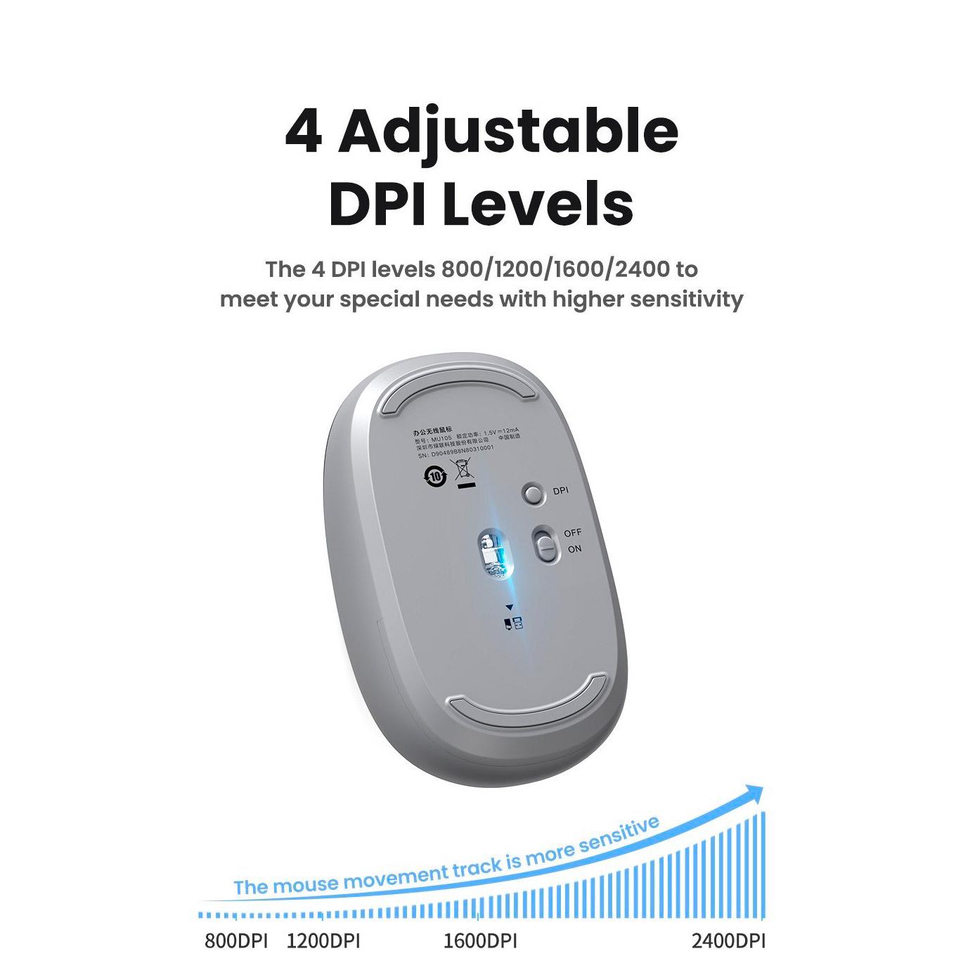 Компьютерная мышка беспроводная UGREEN MU105 2.4G/800/1200/1600/2400 DPI Gray (UGR-90669) - фото 3 Компьютерная мышка беспроводная UGREEN MU105 2.4G/800/1200/1600/2400 DPI Gray (UGR-90669) - фото 3