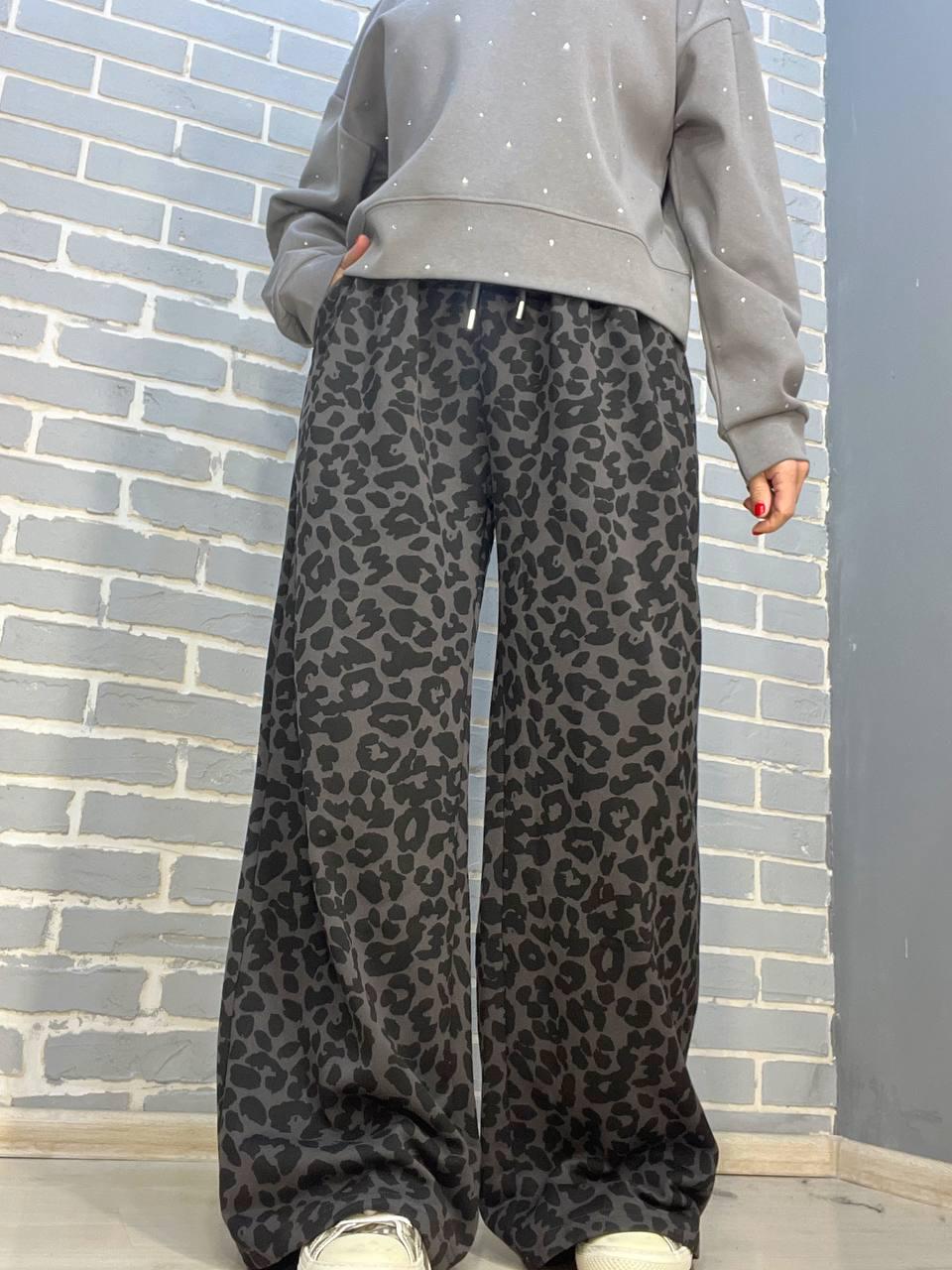 Брюки женские A-N 2630 палаццо леопардовый принт резинка на талии шнурок широкие L Серый (2968) - фото 9 Брюки женские A-N 2630 палаццо леопардовый принт резинка на талии шнурок широкие L Серый (2968) - фото 9