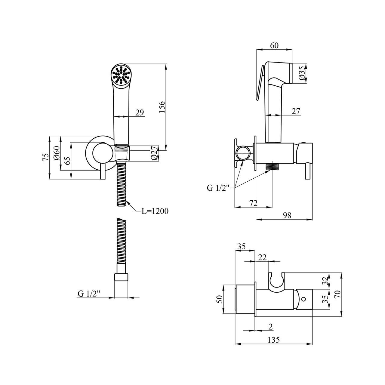 Гігієнічний душ зі змішувачем Kroner KRP Bidet C082 (CV031550) - фото 7