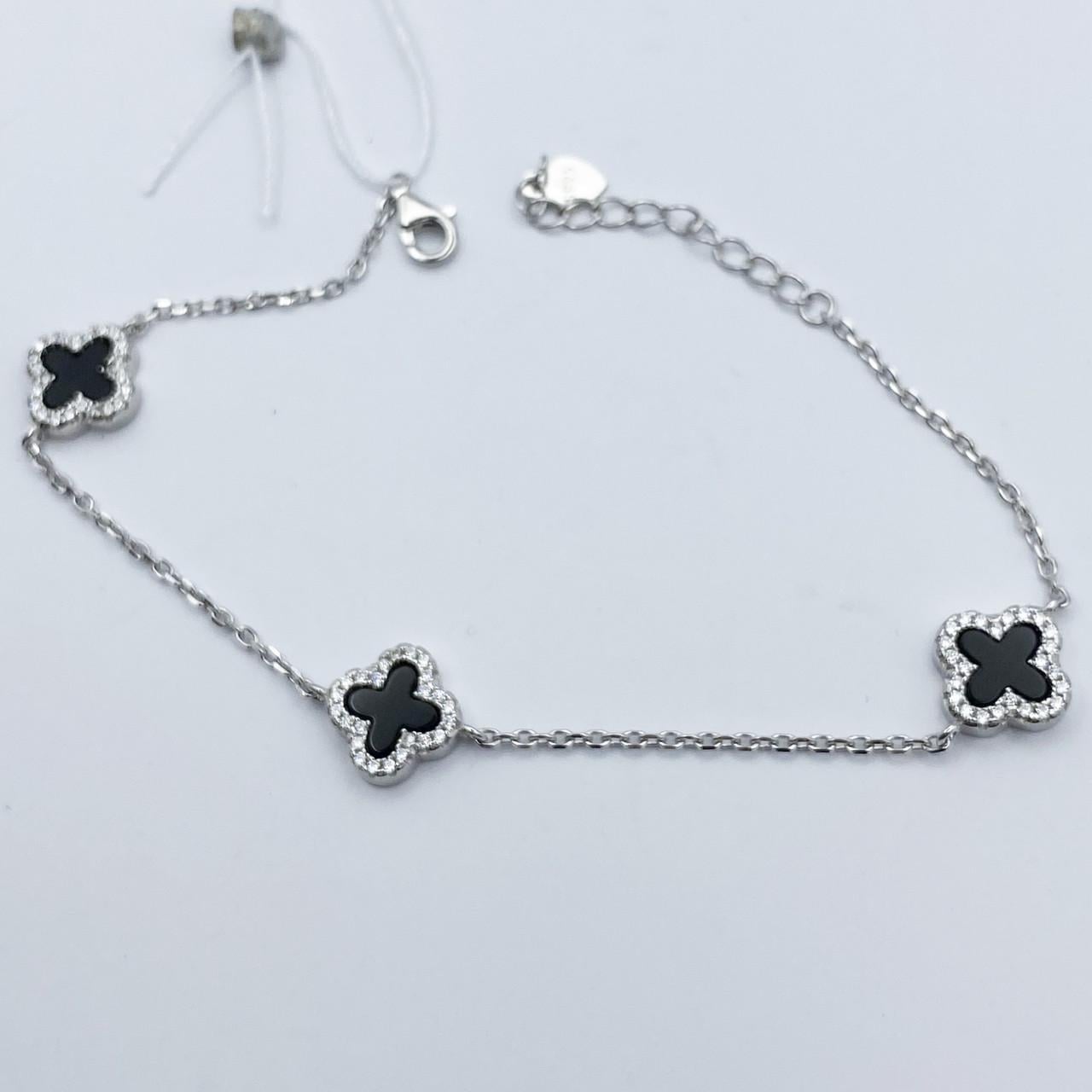 Браслет серебряный с агатом Клевер р. 16-19 см 4,61 г