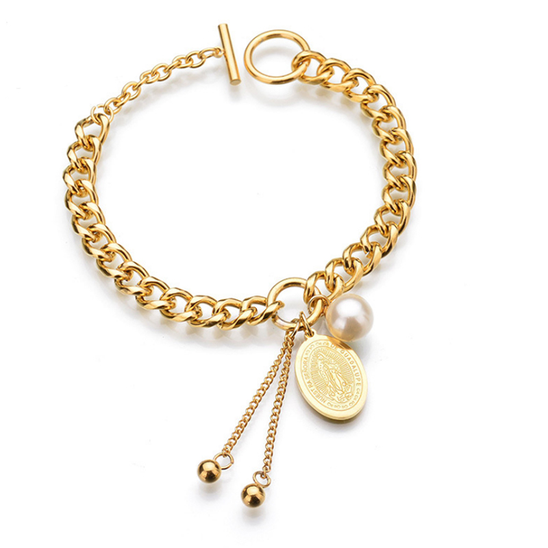 Браслет с образом Девы Марии и жемчугом JUVO Золотой/Белый (aed3146b)