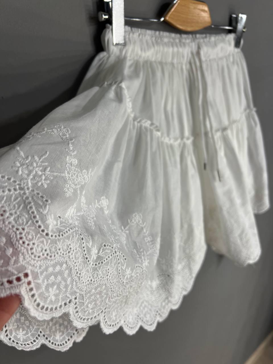 Юбка женская A-N 26070 короткая хлопковая с шортами оборки кружево резинка на талии шнурок L Белый (3991) - фото 10