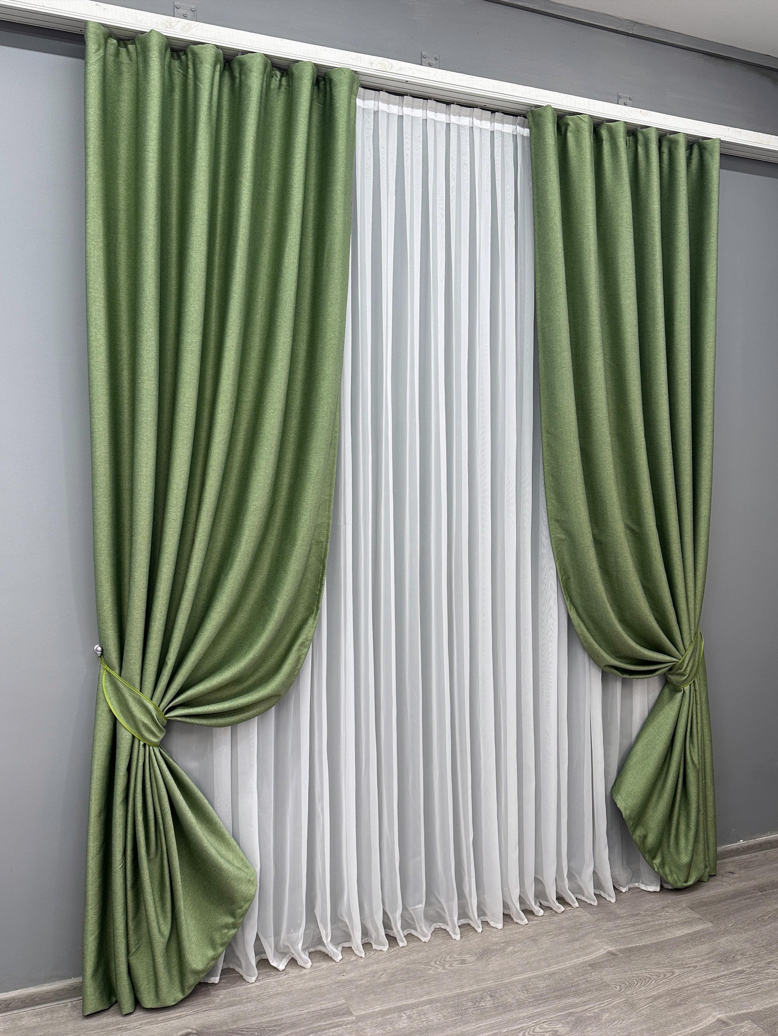 Комплект готовых штор VR-Textil Шенил однотонный №1684ш 150х270 см 2 шт. Зеленый (33-0588) - фото 2