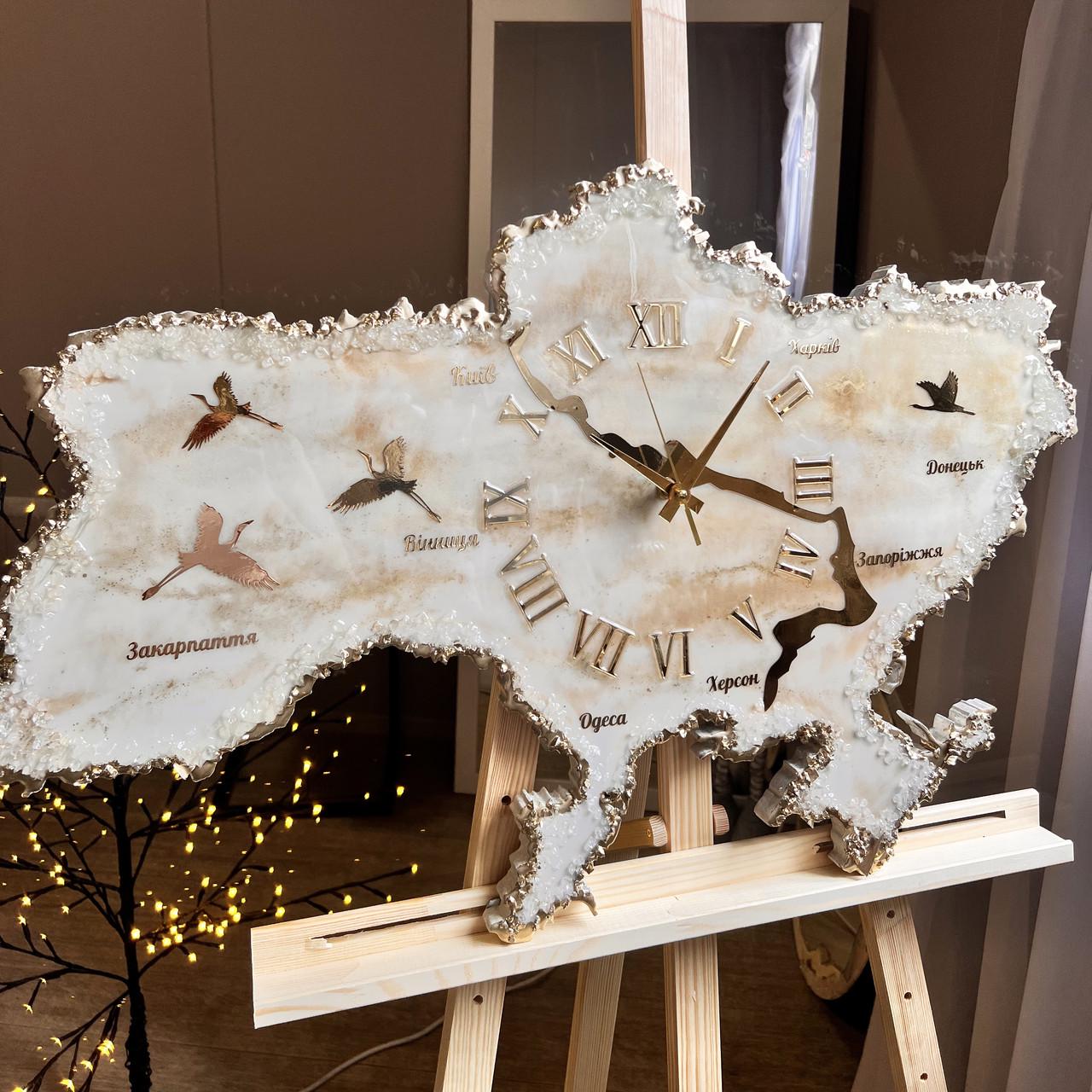 Часы настенные из эпоксидной смолы Карта Украины 40x25 см