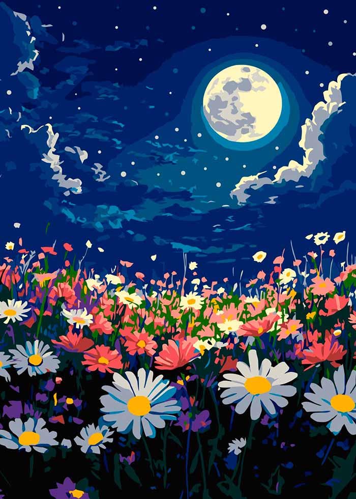 Картина по номерах Ideyka Містична ніч над весняним лугом 40х50 см (KHO6386)