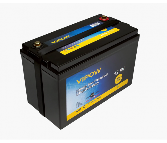 Акумуляторна батарея Vipow LiFePO4 12.8V 100Ah із вбудованою ВМS платою 80A (1866639035)