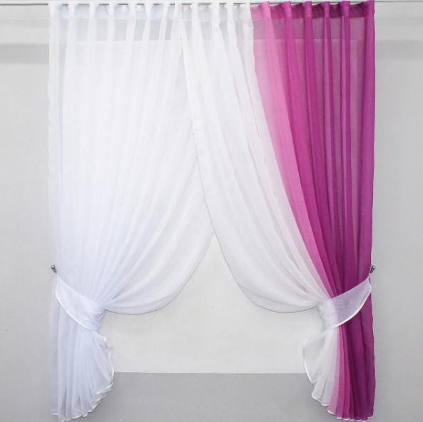 Комплект штор на кухню/балкон шифон/батист 450х170 см Розовый/Белый (108к)