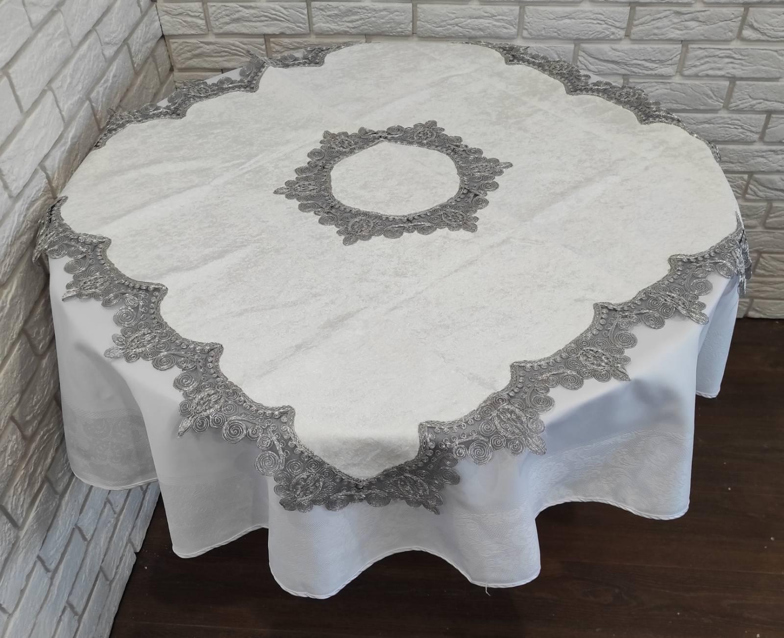 Скатерть квадратная велюровая Acme с кружевом 100x100 Payidar Krem (CN7599)