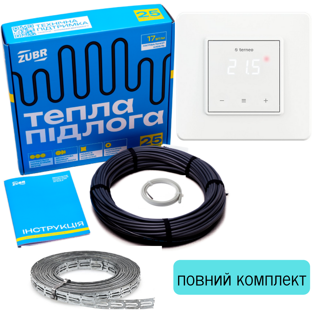 Нагрівальний кабель ZUBR DC Cable 4,2-5,3 м² з терморегулятором Terneo S та монтажною стрічкою (Zubr cable S 720) - фото 5