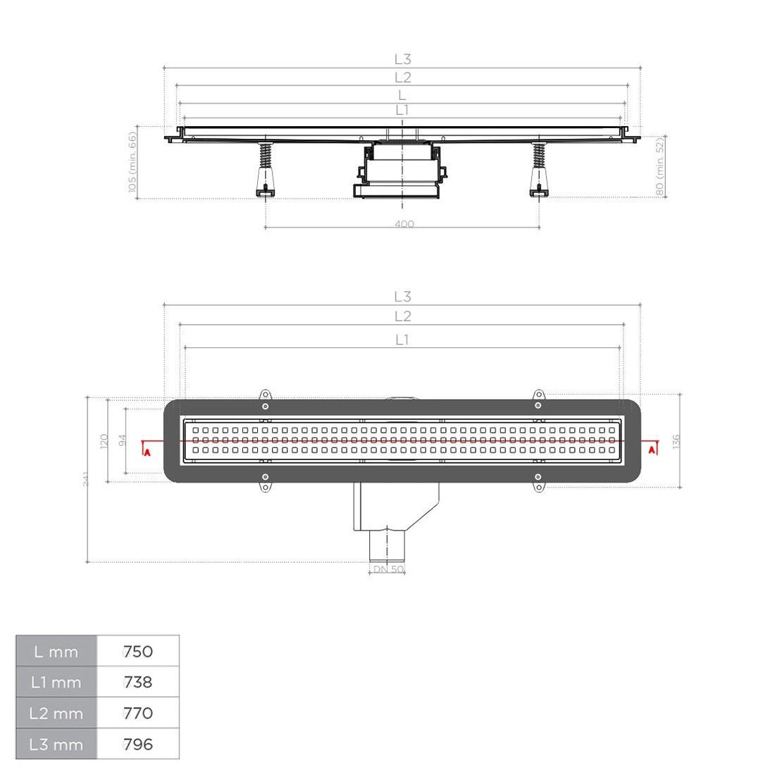 Дренажний канал для душу Pestan Confluo Compact Net Line нержавіюча сталь 750 мм - фото 15 Дренажний канал для душу Pestan Confluo Compact Net Line нержавіюча сталь 750 мм - фото 15