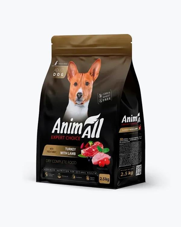 Корм сухой Animall для взрослых собак средних пород с индейкой и ягненком 2,5 кг (34420653)